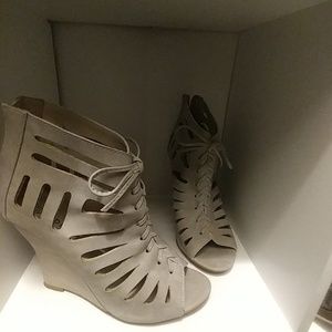 Wedge heel lace up bootie